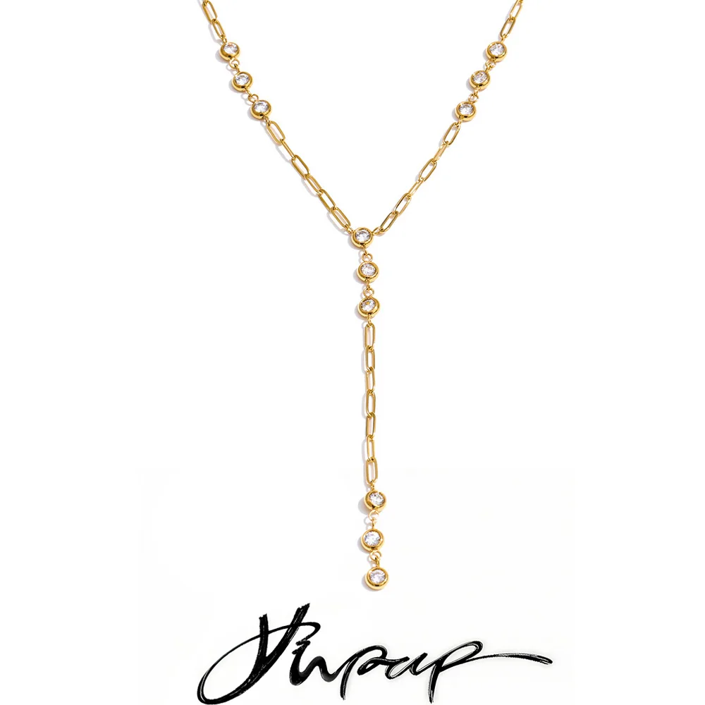 Yhpup Necklace Stainless Steel Cubic Zirconia Chain