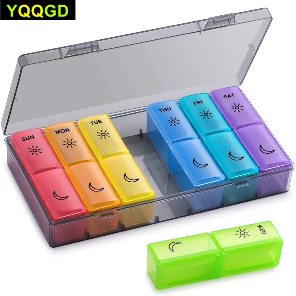 Weekly Pill Organizer with Push Button - 2x Daily AM/PM Compartments, 7-Day Pill Case