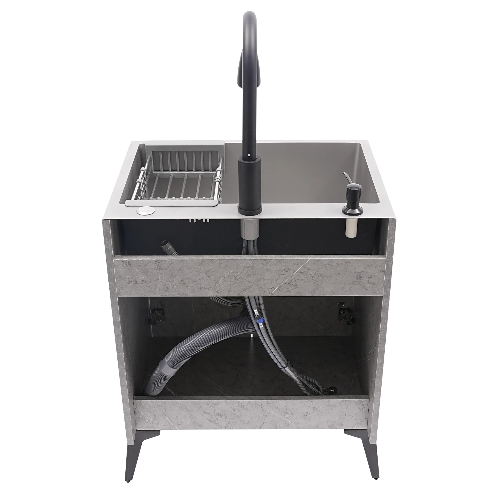 Grey Stainless steel and alloy Kitchen and Laundry Sink with Cabinet and Faucet, Cabinet with Sink for Laundry & Utility Room 5