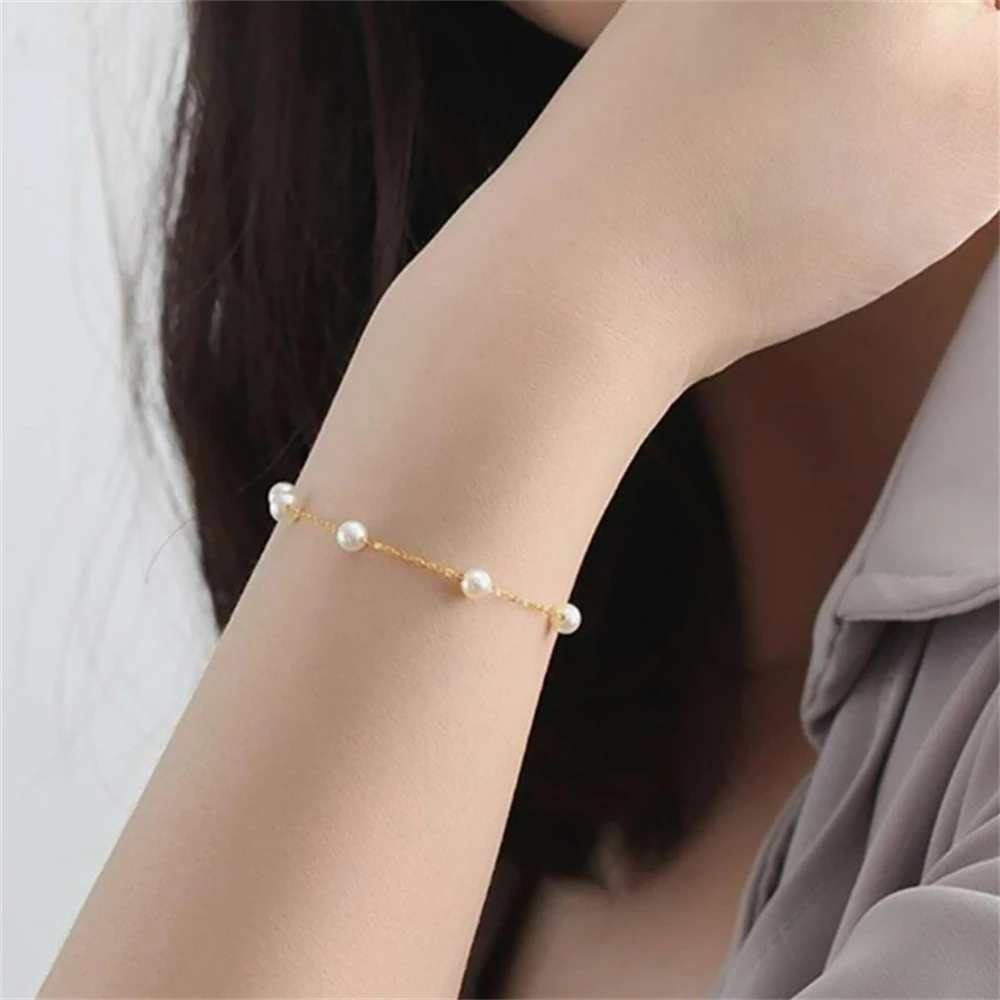 Women Simple Pearls Bracelets Vintage Beads Metal Chain Bracelet Fashion Luxury Design Elegant Stacked Wear Jewelry Charm Gifts 6