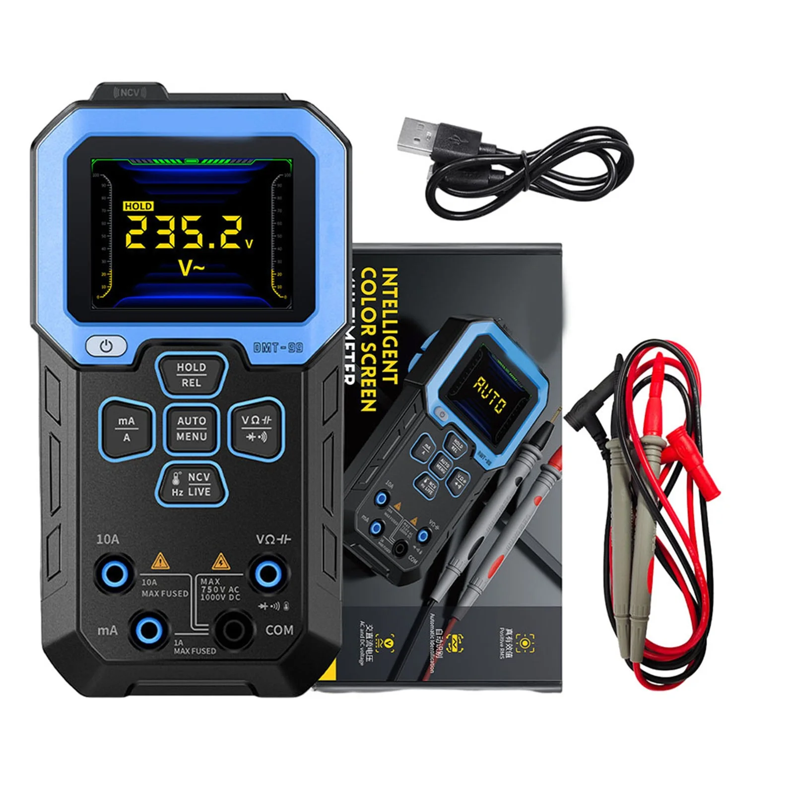 For FNIRSI DMT-99 Digital Multimeter 9999 Count Smart Tester 1000V 10A True RMS Auto-range AC DC Ohm Hertz Capacitance multifunctional multimeter