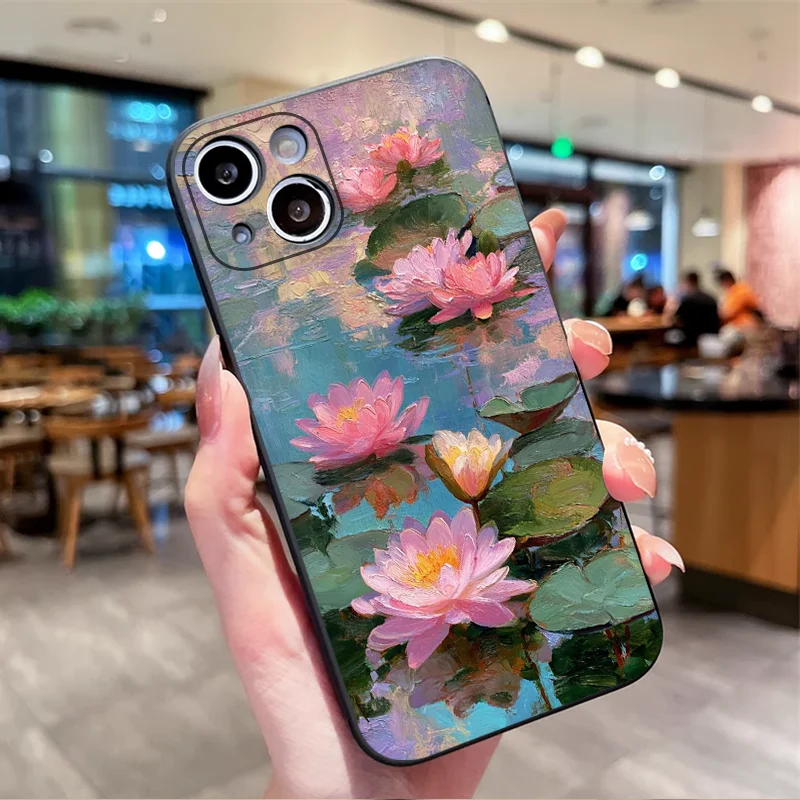 Vintage Pink Lotus Flower Printed Matte Soft Phone Case