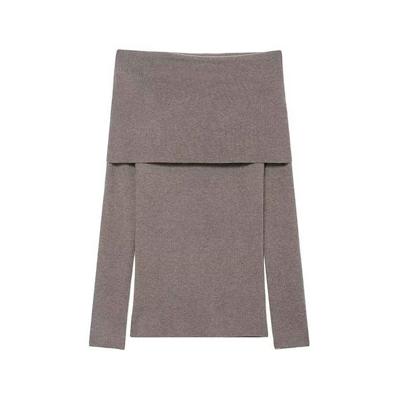 Casual Chic Women Sweater Solid Off Shoulder Pullover Top Long Sleeve Knit Sweater Fashion 2025 Autumn Elegant Short Sweater