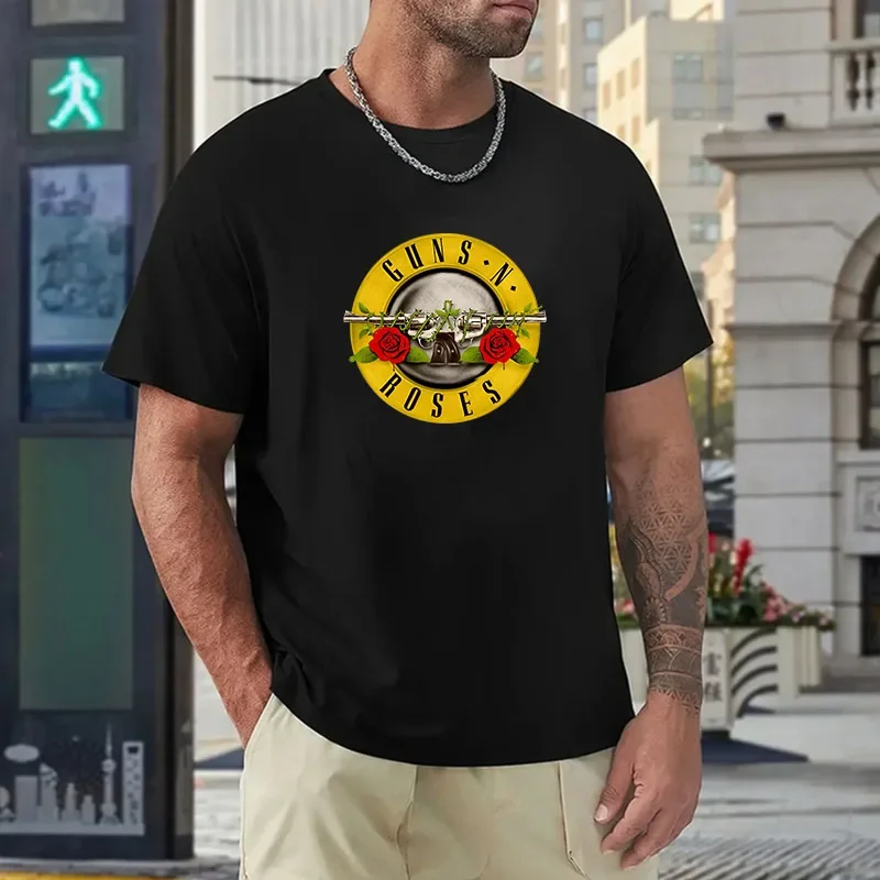 2024 Summer Men Guns N Roses Printed T-Shirt Cotton Hard