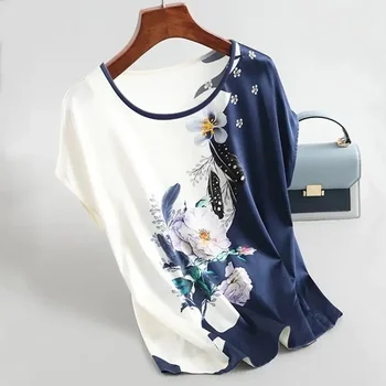 Plus Size Women Silk Satin Blouses Spring Summer Floral Printing Blouse Female Fashion Shirt Tops - Image 2