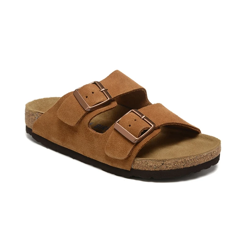 Summer Birkenstock women's slippers Arizona sandals outdoor casual flats leather two-button beach cork slippers men's flip-flops