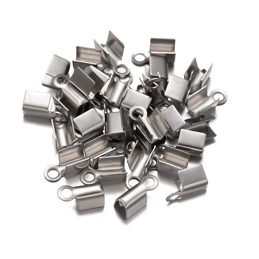 50 Stück Edelstahl Fold Over Cord Ends Terminators Crimp Lederband Verschluss Tipps Anschlüsse DIY Halskette Schmuckherstellung – Detail 3