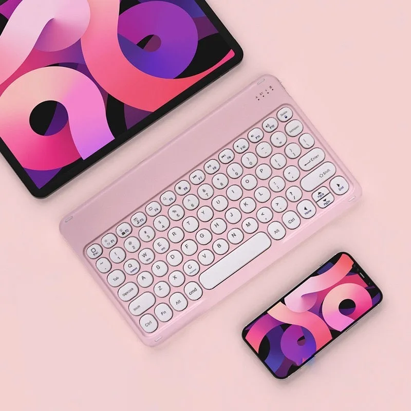 Round Hat Silent Retro Mini Wireless Keyboard Compatible with iPad Computer Phone Tablet