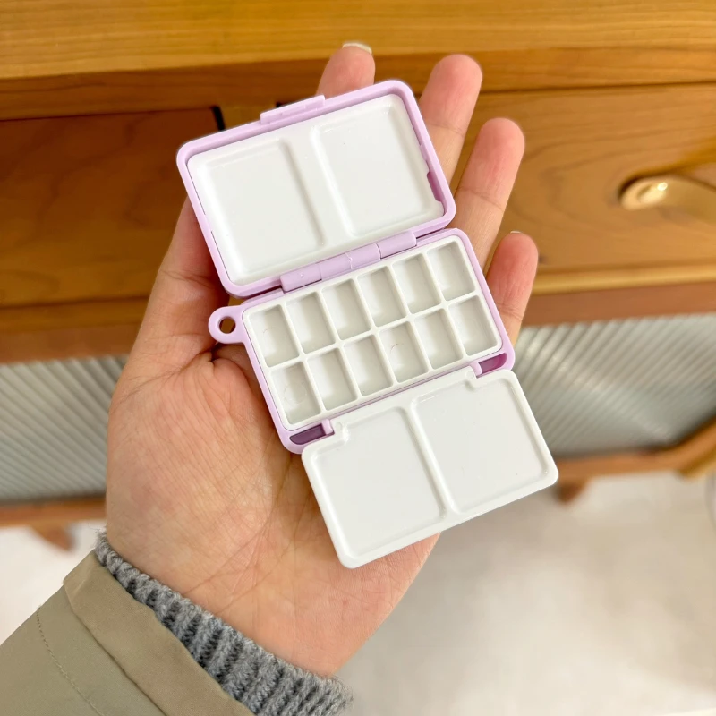 Empty Mini Portable Tri-fold Watercolor Paint Box 12 Grid Travel Palette Artist Beginner Professional Painting Art Supplies 2