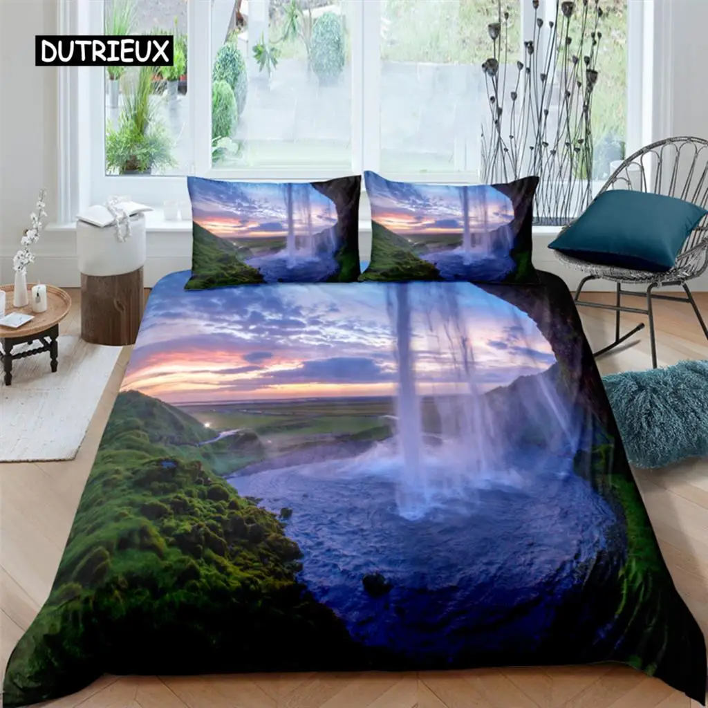

Beautiful Scenery Bedding Set Bed Cover Floral Trees Duvet Cover with Pillowcase 2/3Pcs King Bedclothes Polyester Quilt Cover