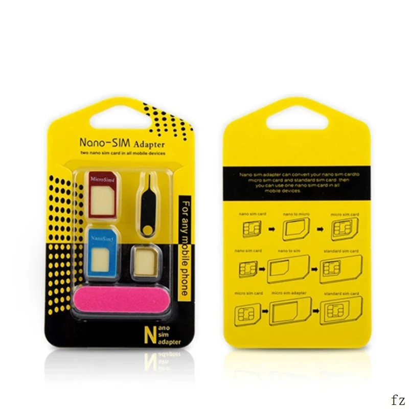 1PCS 5 In 1 Sim Card Holder Adapter Cellphone Ejector Pin Accessories Metal Slot Conversion Suitable All Smartphones nano card holder