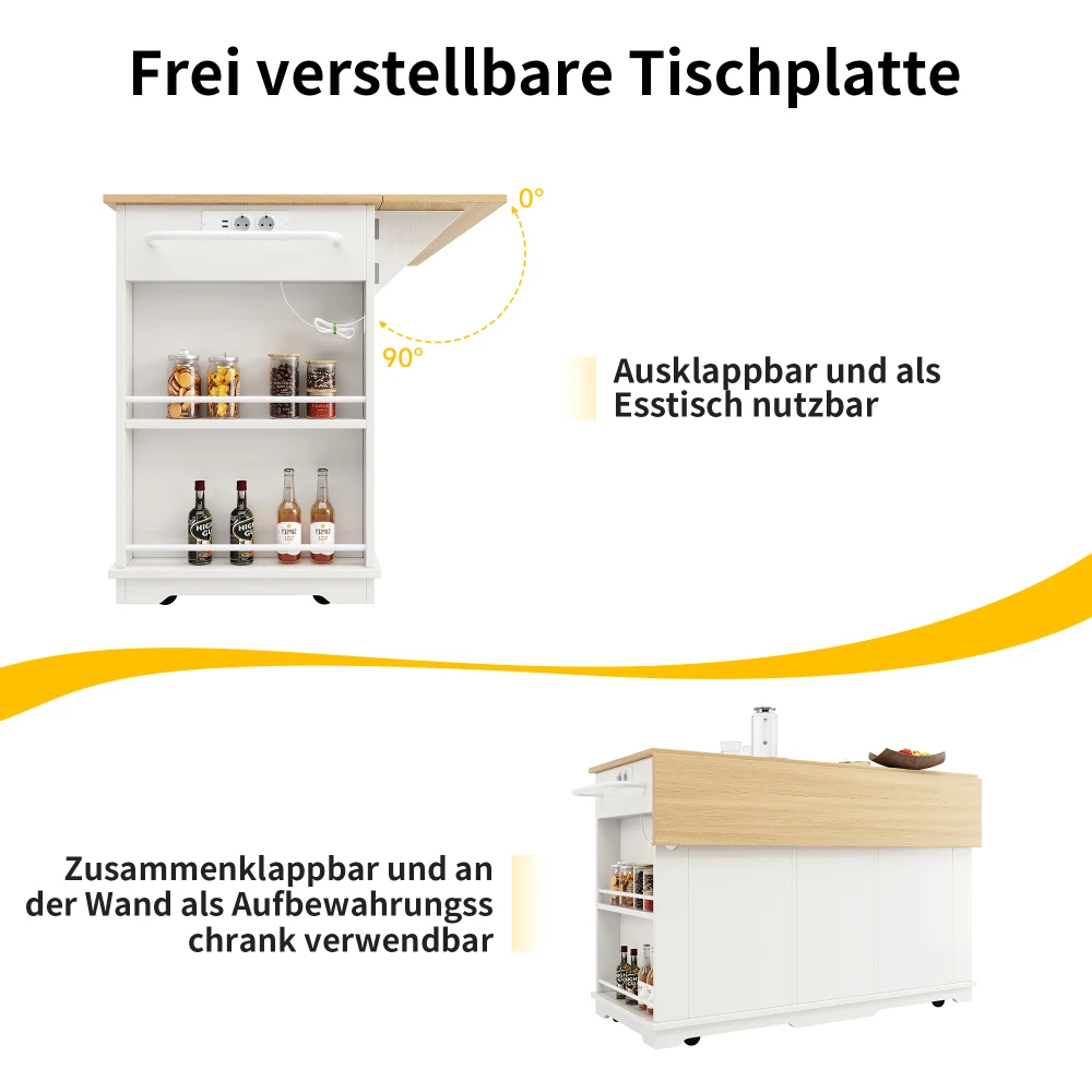 Kücheninsel, Küchenwagen mit Steckdosenleiste, Servierwagen mit Arbeitsplatte, Buffetschrank, Esszimmerwagen, Buffetschrank – Detail 23