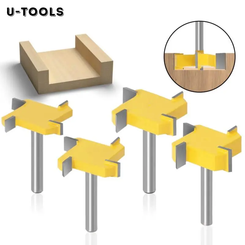 

U-TOOLS T Shape Slotting Knife 6/6.35mm Shank Milling Cutter 4 Blade Engraving Machine Milling Cutter for Woodworking Tool 1/4pc