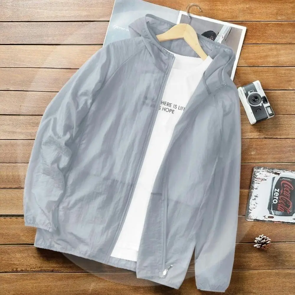 MensIceSilkClothingSummerSunProtectionUltraThinHoodedJacket