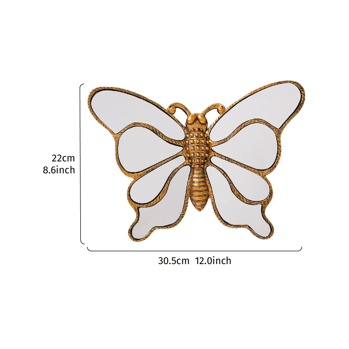 1PC,8.6* 12-inch retro distressed resin material eight-sided mirror, butterfly-shaped home decoration craft wall hanging