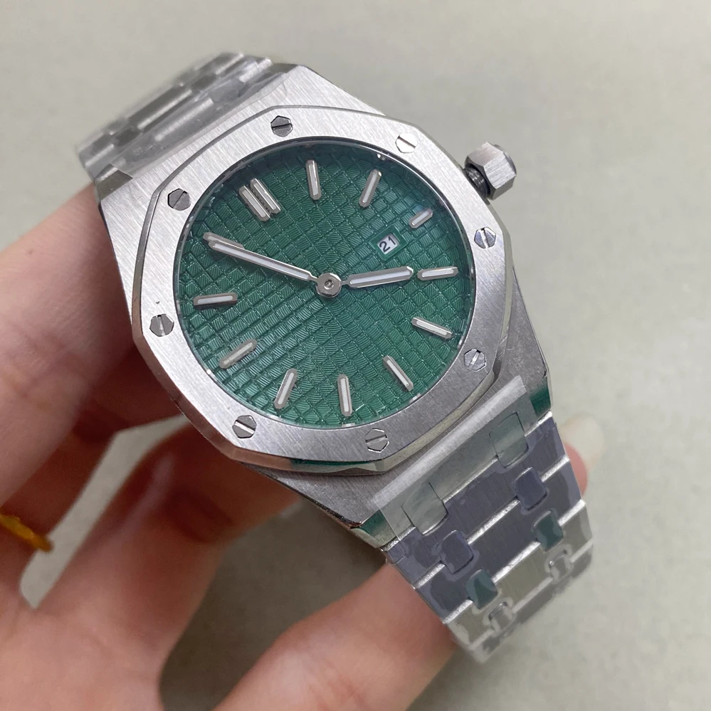 

31MM minimalist women's octagonal stainless steel quartz watch with green luminous dial and VJ24 quartz movement