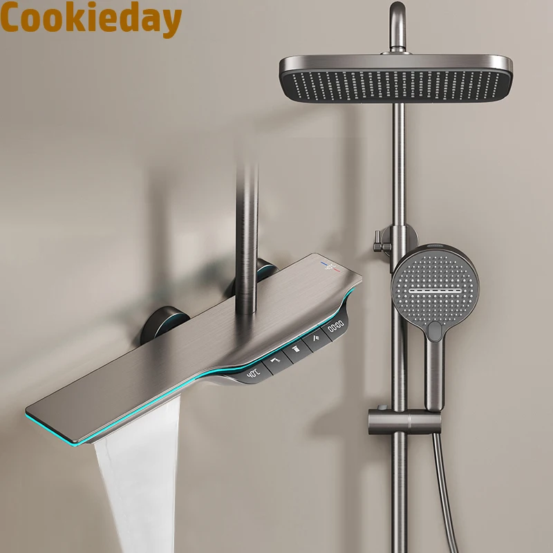 LED Digital Rain Shower Mixer Faucet Bathroom Hot Cold Thermostatic