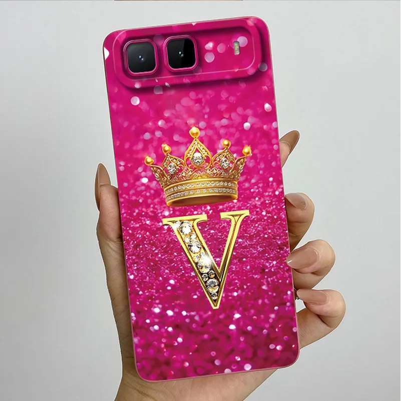 Crown Initial Letters Soft Phone Case with Camera Protection Back Cover