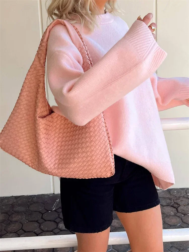 Tossy Pink Knitwear Sweater Pullover For Women Long Sleeve Fashion Loose Patchwork Cute Y2k Top Female Knit Elegant Pullover New 5