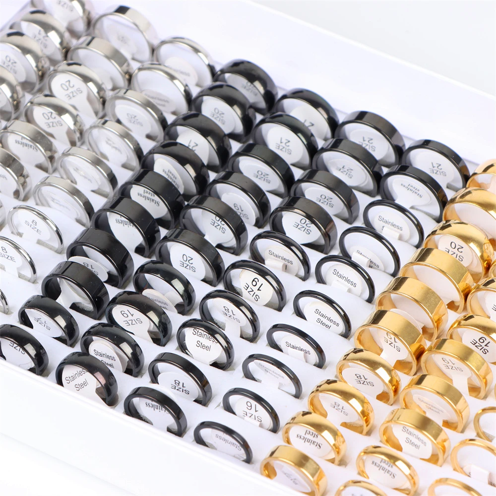 Großhandel Lose Bulk 50 stücke glatte Oberfläche Herren Edelstahl Schmuck Ringe für Frauen 4mm bis 8mm Mix-Stil – Detail 8