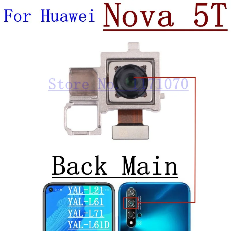 화웨이 노바 5T 5z 노바5T 노바5z용 전면 후면 후방 카메라 모듈, 대형 후면 메인 카메라 플렉스 케이블