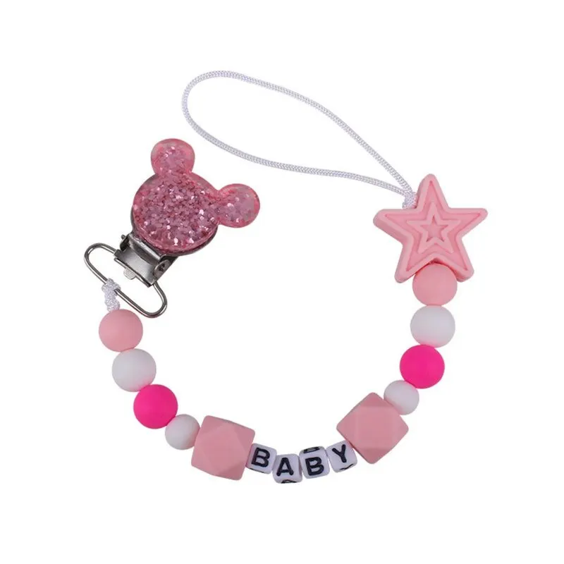 

Baby Pacifier Clip Chain Personalized Name Dummy Holder For Nipples Clips Silicone Teething Beads Baby Birthday Shower Gift