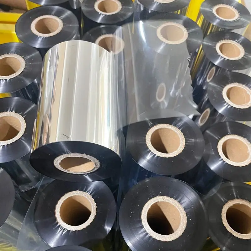 고품질 블랙 레진 리본 40-110mmx300m 열전사 프린터 잉크 리본 롤 (광택 PET 라벨 인쇄용)