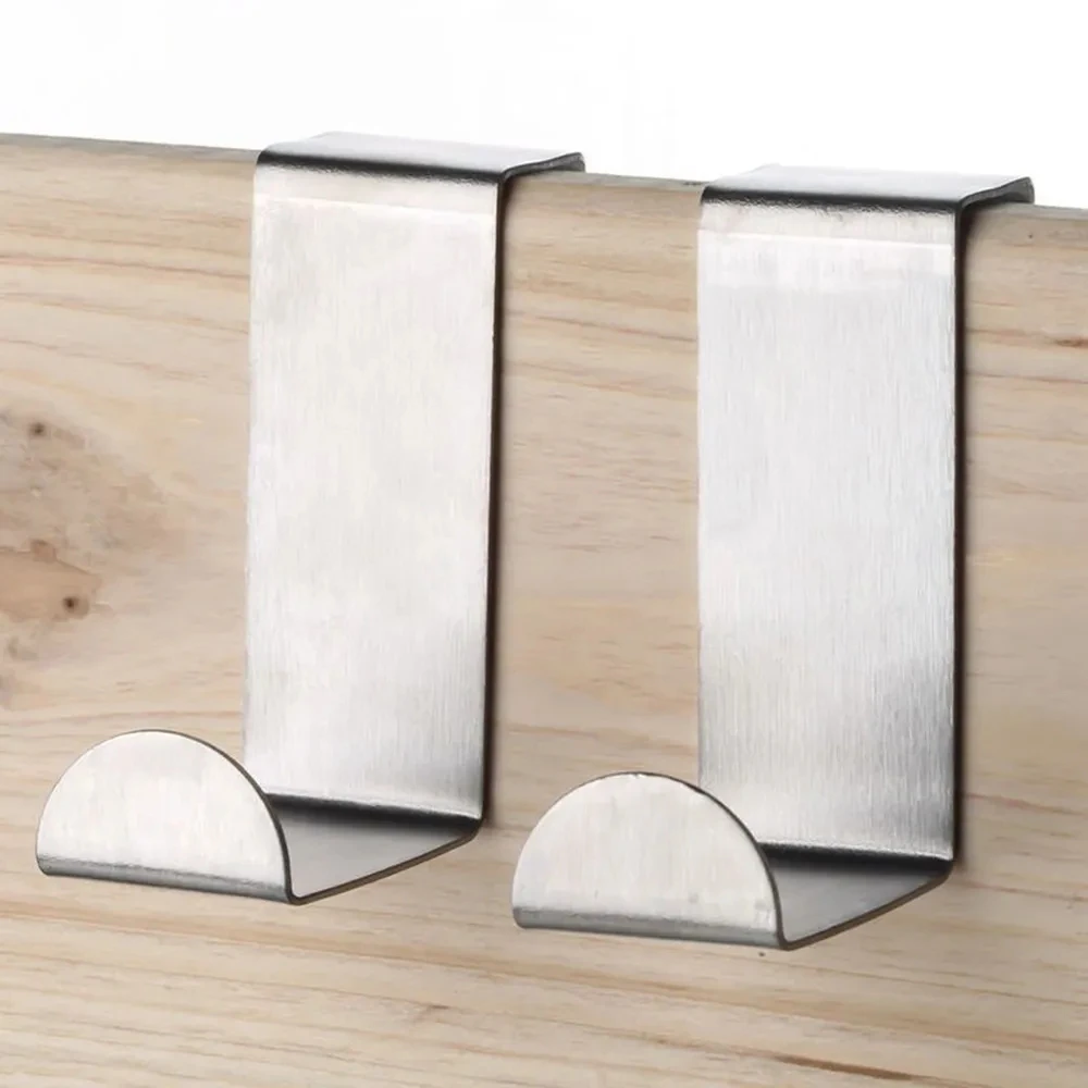 ​2Pcs Door Hanger Hook Stainless steel Kitchen Cabinet Draw Over Door Hook Clothes Bedroom Bathroom Hanger Holder Multi hook