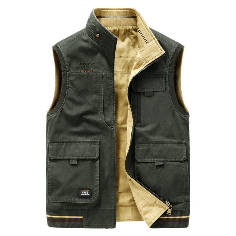 Autumn Winter Men's Cotton Vests Men Multi-pocket Fishing Waistcoat Men Double-sided Military Sleevesless Jackets Plus size 8XL 3
