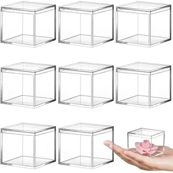 กล่องอะคริลิคขนาดเล็กใสพร้อมฝาปิดกล่องบรรจุภัณฑ์สี่เหลี่ยมกล่องเก็บสินค้าตู้โชว์กันฝุ่นสำหรับใส่อาหารลูกกวาด 1