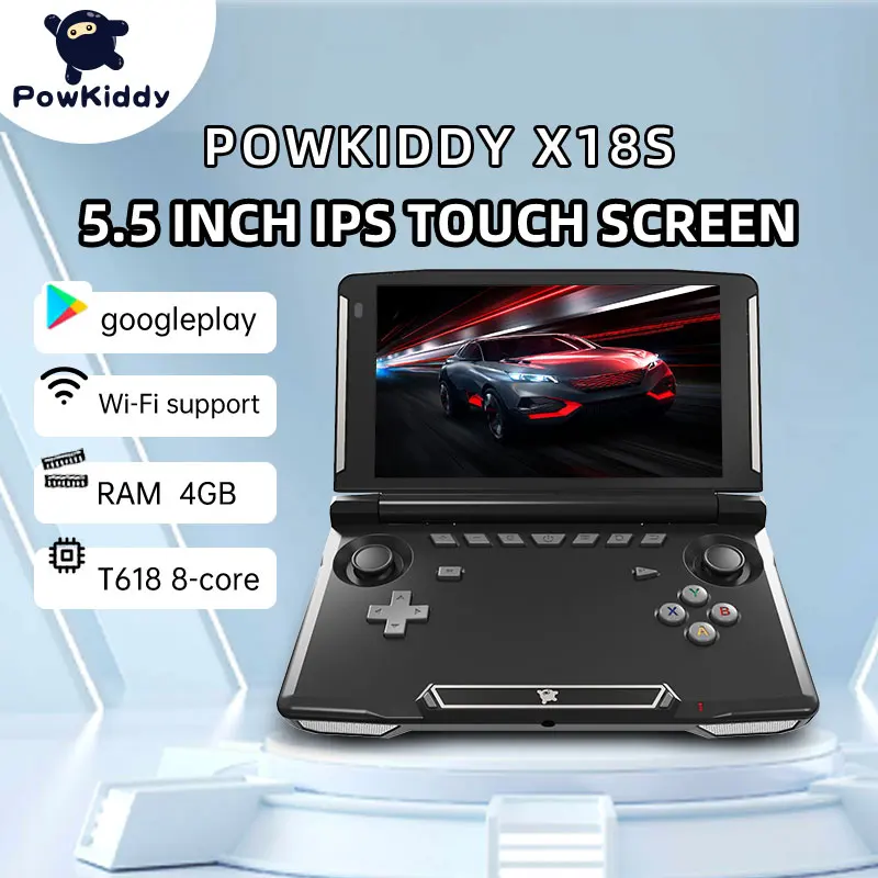 

POWKIDDY X18S 5.5 Inch IPS Screen Black Version Android 11 L3+R3 Function Retro Games Handheld Game Console Christmas 2023 Gifts