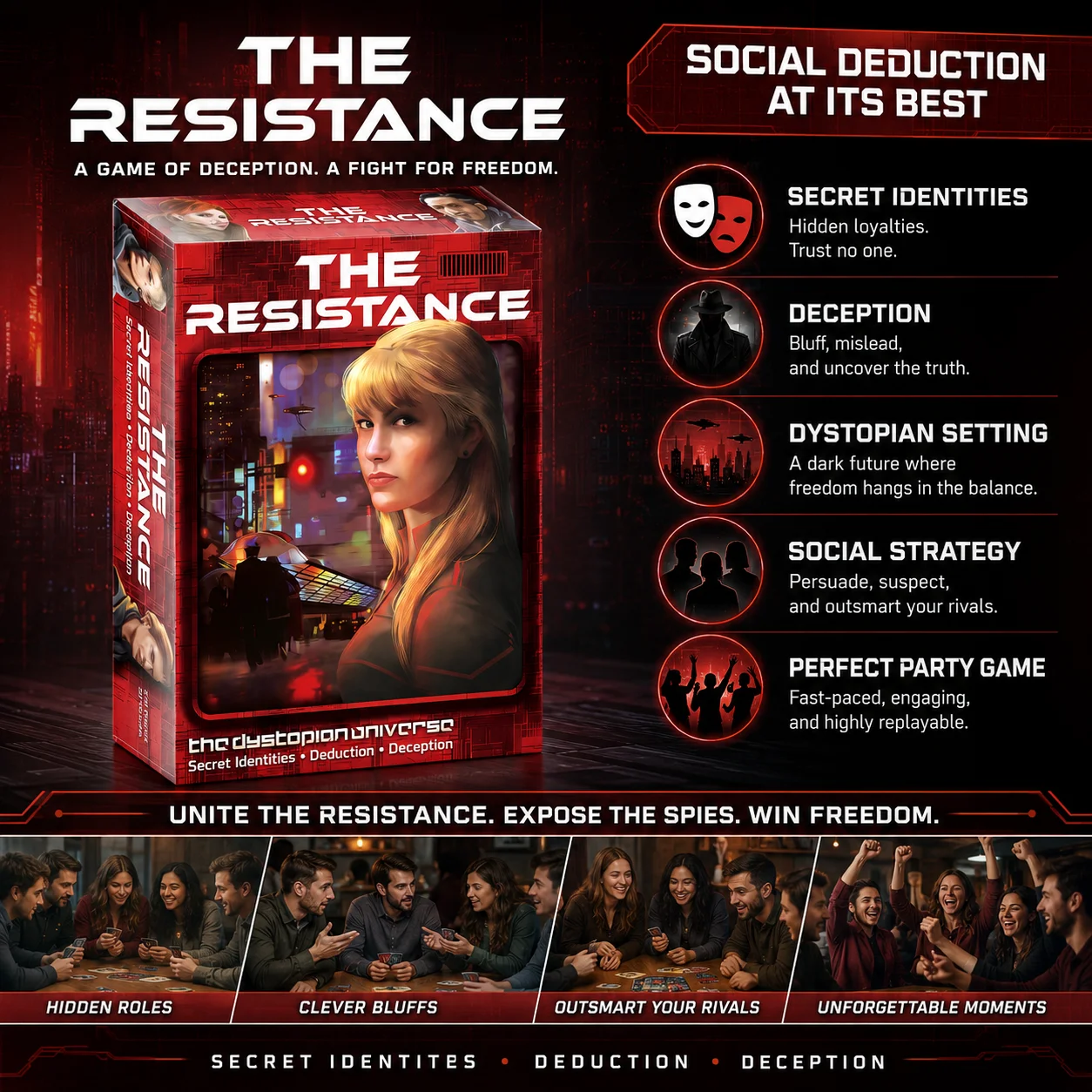 Intrigue & Deception: A Secret Identity Social Deduction Strategy Party Game