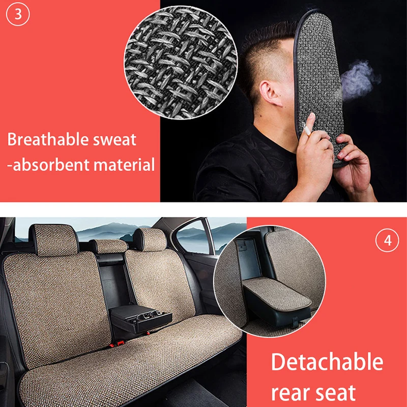 Breathable Linen Car Seat Cover with Backrest Pad for Universal Vehicles