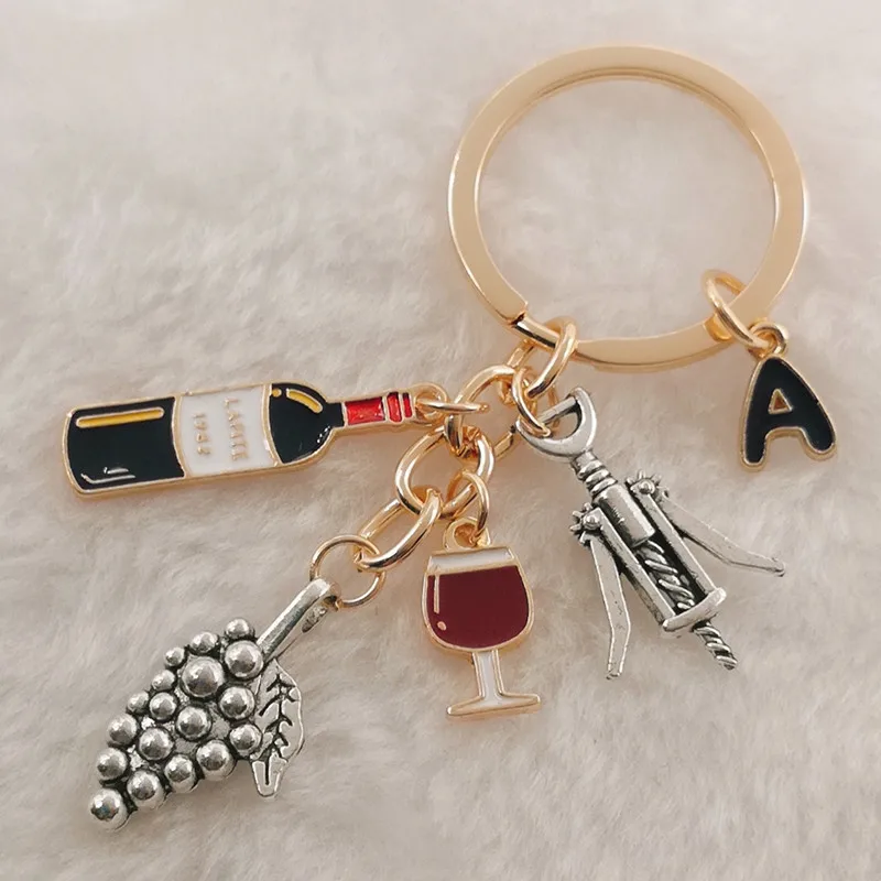 Charm enamel A-Z letters European and American cocktail grape wine bottle opener wine glass grape Keychain Bar