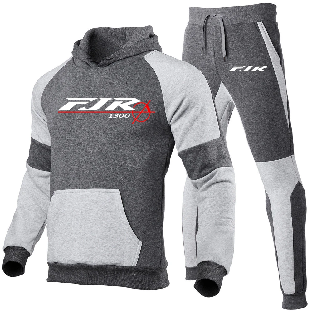 2024 FJR 1300 Motorcycle Men's Brand Fashion High Quality Fashion Color Matching Hoodie Pull Rope Sweatpants Leisure New Suit 3