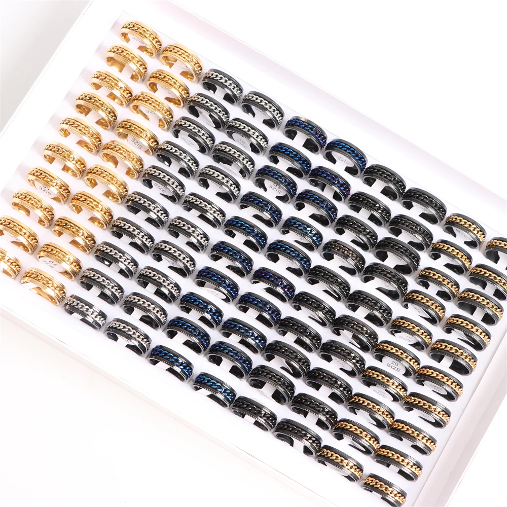30 teile/los Mode Spinner Rotierenden Kette Edelstahl Ringe Für Frauen Männer Mischen Farbe Rock Schmuck Party Geschenke – Detail 9