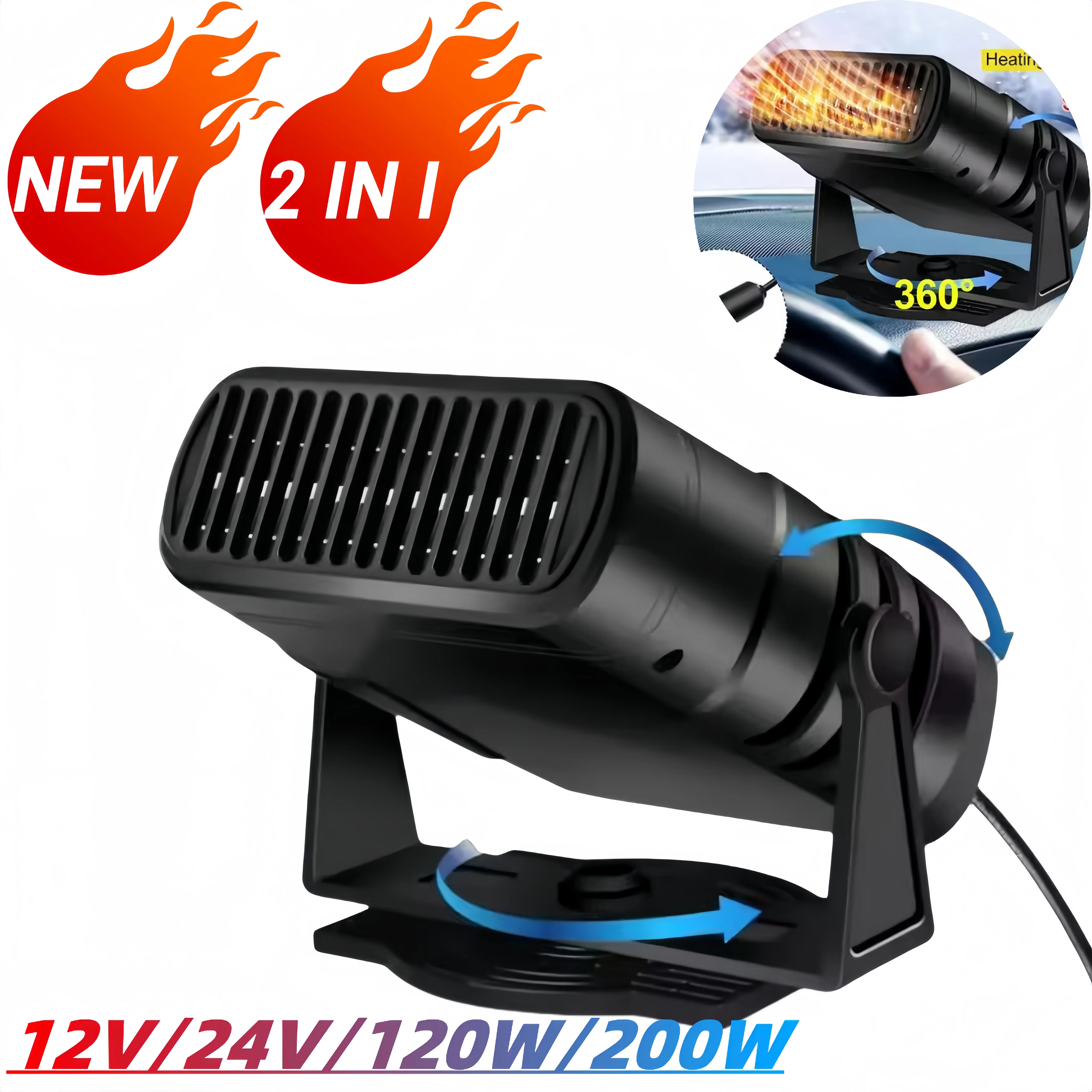 Chauffage de voiture Portable double Mode 12V 24V, dégivreur de pare-brise à chauffage rapide, désembueur, sèche-linge Anti-buée 360 ° Ventilateur automatique réglable 1 Chauffage de voiture Portable double Mode 12V 24V, dégivreur de pare-brise à chauffage rapide, désembueur, sèche-linge Anti-buée 360 ° Ventilateur automatique réglable 1