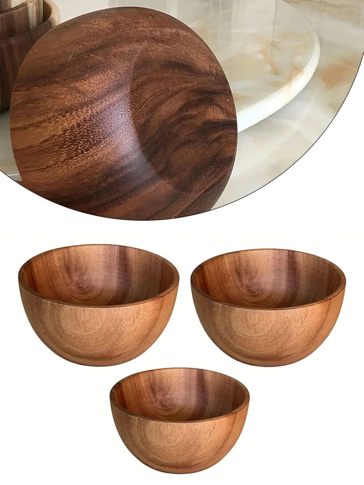 

1pc Salad Bowl Wooden Bowl Whole Wood Pure Hand Grinding Mellow Smooth Anti-fall Home Kitchen Tool Accessories High Quality