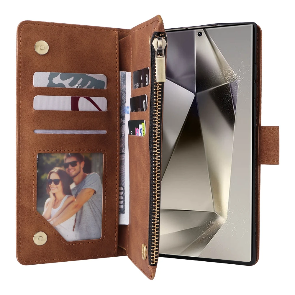 Crossbody Leather Wallet Phone Case with Strap and Stand Feature