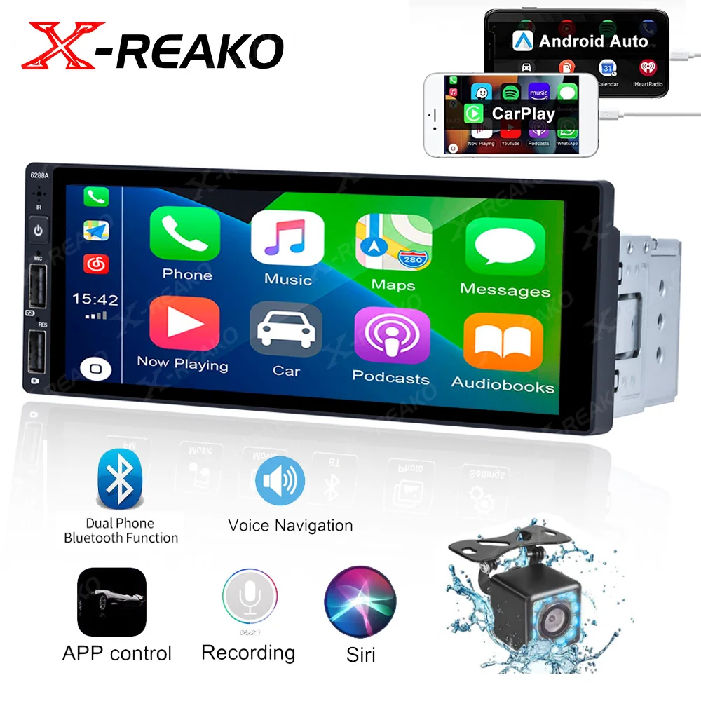 XREAKO 1 DIN CarPlay Car Radio Bluetooth 6.9" Touch Screen Stereo FM