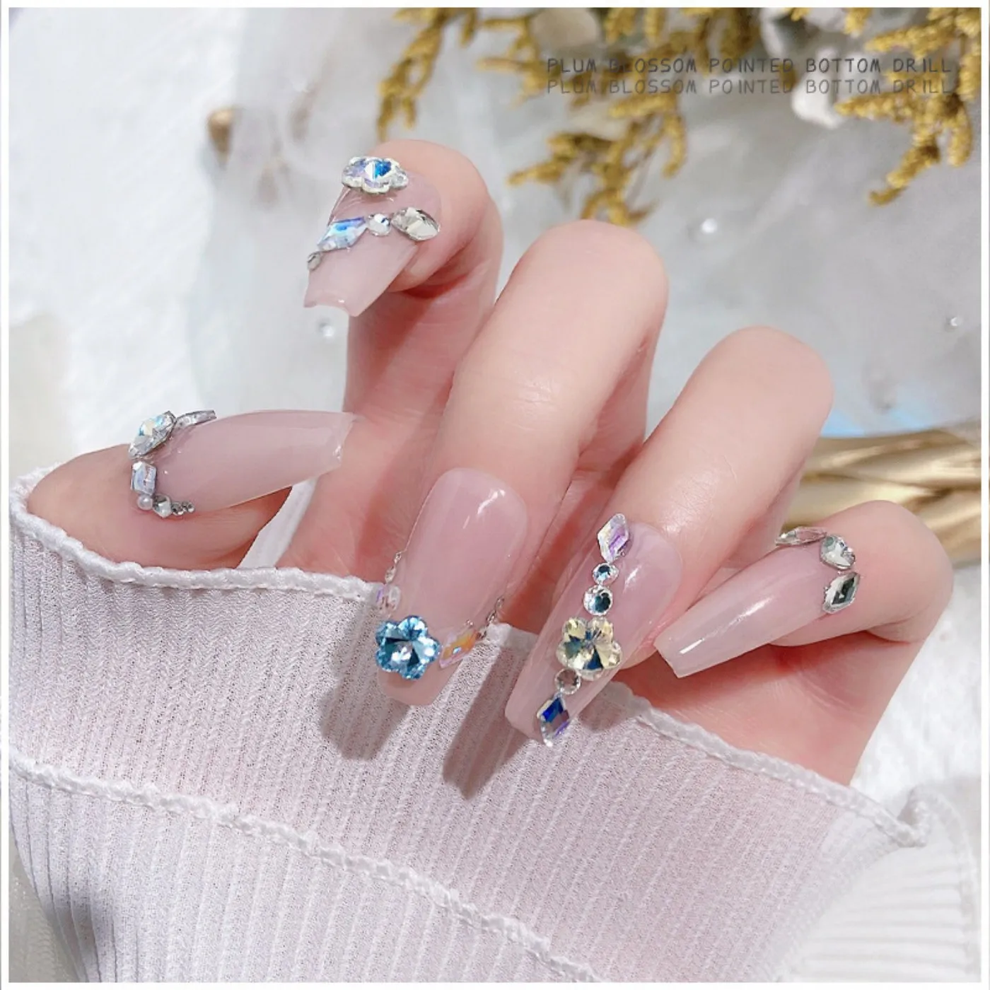 30PCS 봄 3D 꽃 네일 라인스톤 매화꽃 유리 크리스탈 네일 참 다이아몬드 젬 네일 아트 장식 액세서리 네일 살롱