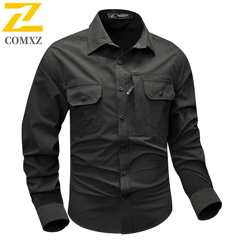 EiAO Outdoor Training Shirt Men Spring Autumn Stretch Quick Dry Hiking Trekking Work Clothing Breathable Durable Performance Top