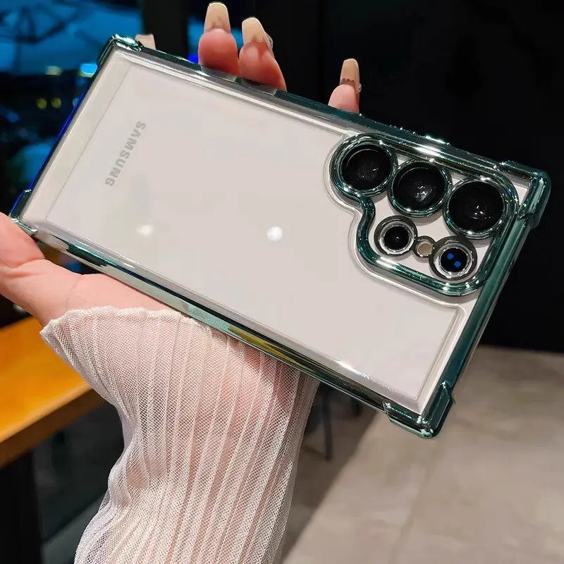 Luxury Plating Transparent Silicone Airbag Bumper Case with Camera Lens Protection