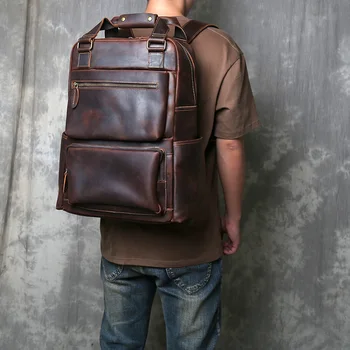 Top Layer Cowhide Oversized Backpack Made Of Genuine Leather Men High-Capacity Computer Backpack Casual Business Travel Backpack 1