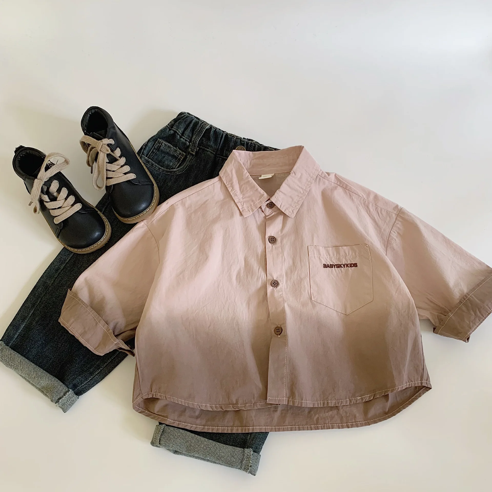 Children Clothes Kids Shirt Autumn New Fashionable Boys Cotton Lapel Dyed Shirt Long Sleeve Handsome Simple Casual Kids Top