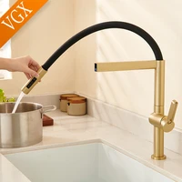 VGX ก๊อกน้ําห้องครัวก๊อกน้ําอ่างล้างจานยางดึง Stream Sprayer ก๊อกหมุนได้ห้องครัว Mixer Water TAP ร้อนเย็น Crane ทองเหลืองทอง 4
