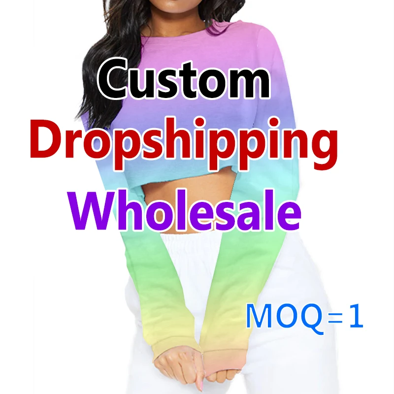 

Custom Women Cropped Sweatshirt Korean Fashion Sweatshirts Spring Female Clothing DIY LOGO Pullover Hip Hop Tops Drop Shipping