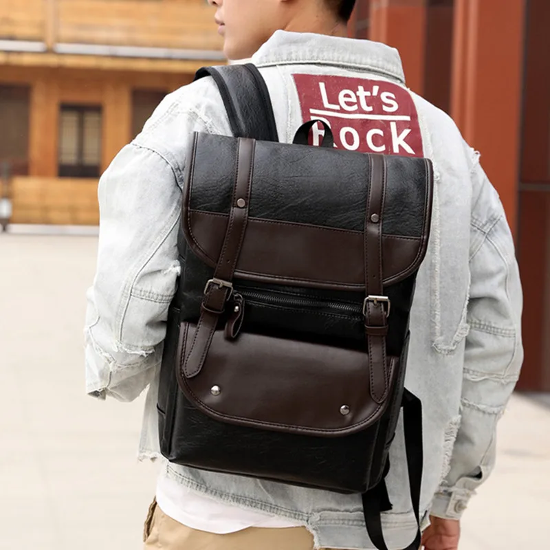 Vintage Leather Men's Backpack Large Capacity Student School Bags Waterproof Computer Bag Casual Simple Travel Backpack