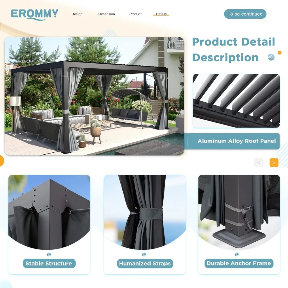 10x12FT Louvered Pergola Outdoor Sun Shade Shelter with Aluminum Frame and Adjustable Metal Rainproof Roof, Gazebos 5