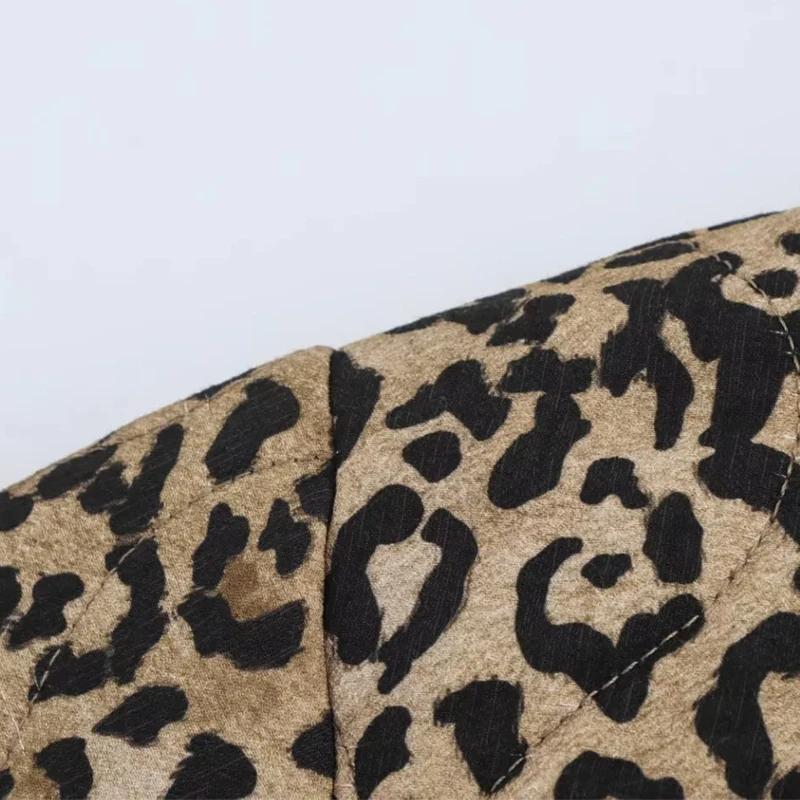 TRAF Women Winter Coats Vintage Leopard Quilted Jacket Woman Outerwears Autumn Long Sleeve Short Padded Jacket Warm Woman Coats 4